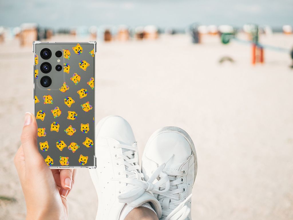 Doorzichtige Silicone Hoesje voor Samsung Galaxy S24 Ultra Katten Emojis B2C Telecom