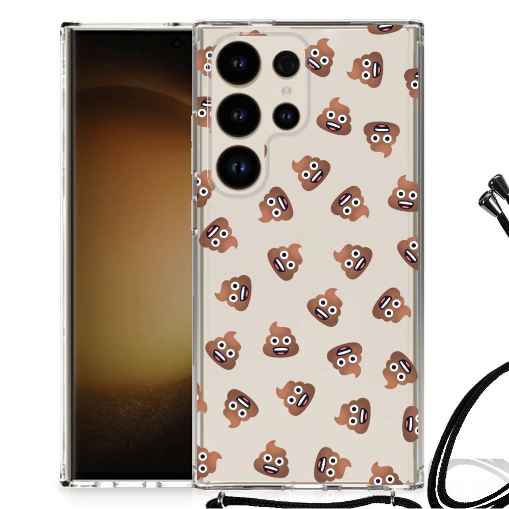 Samsung Galaxy S24 Ultra Doorzichtige Silicone Hoesje Poep Emojis vooraanzicht
