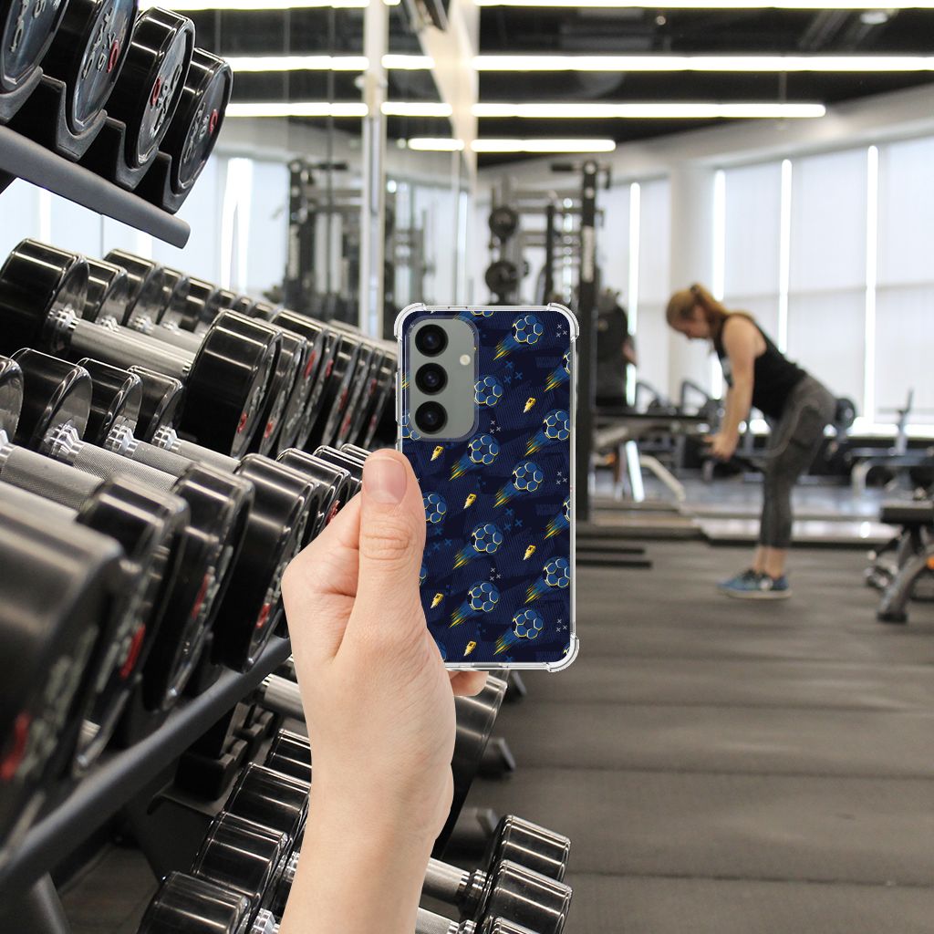 Samsung Galaxy S24 Doorzichtige Silicone Hoesje Voetbal hand voor gewichten gym