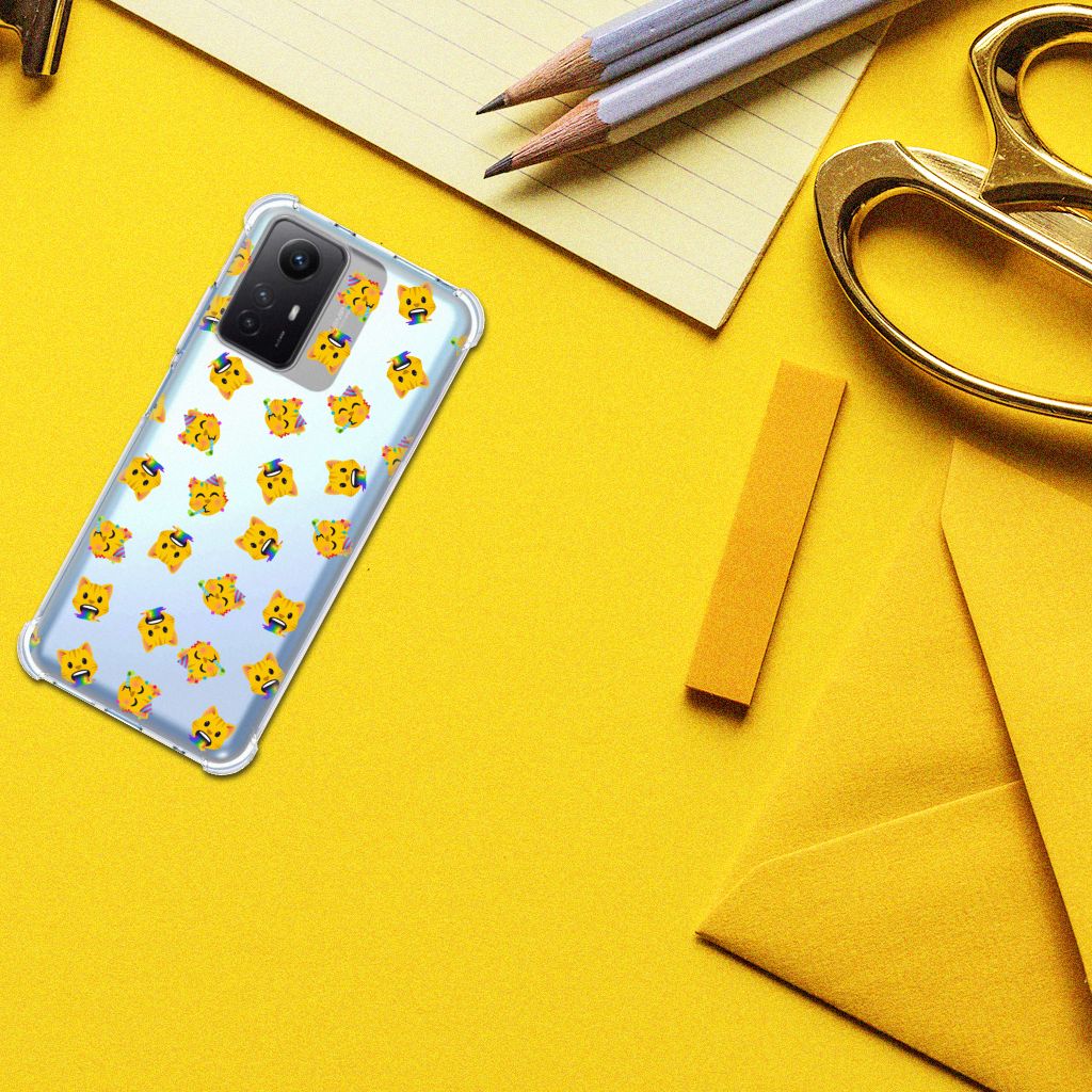 Xiaomi Redmi Note 12s Doorzichtige Silicone Hoesje Katten Emojis bovenaanzicht
