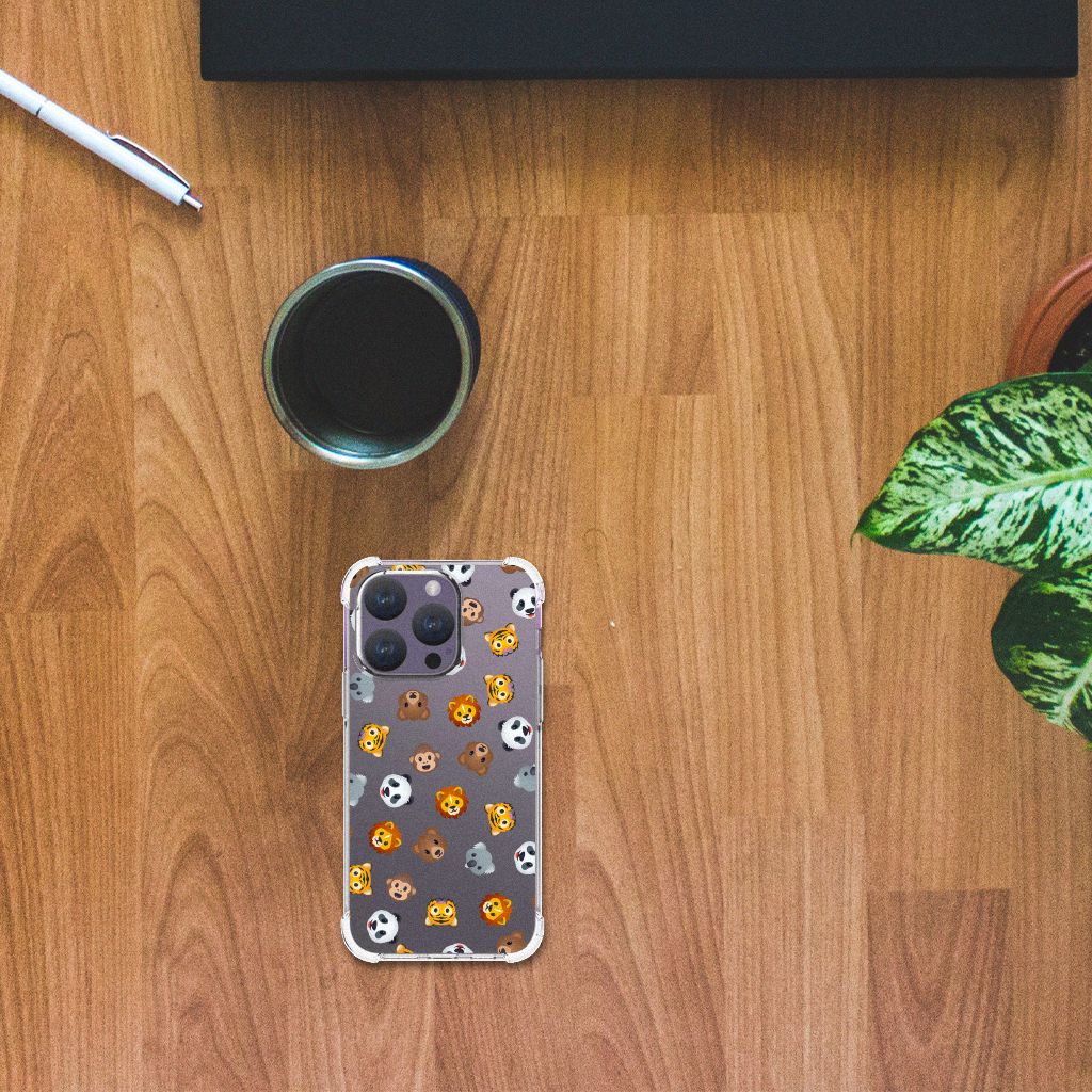 Doorzichtige Silicone Hoesje voor iPhone 15 Pro Dieren Emojis B2C Telecom