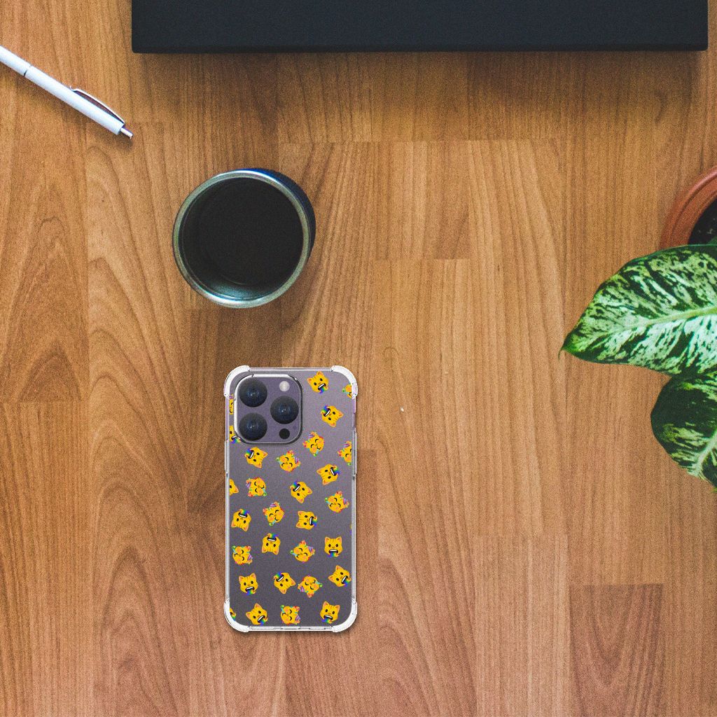 iPhone 15 Pro Doorzichtige Silicone Hoesje voor iPhone 15 Pro Katten Emojis bovenaanzicht