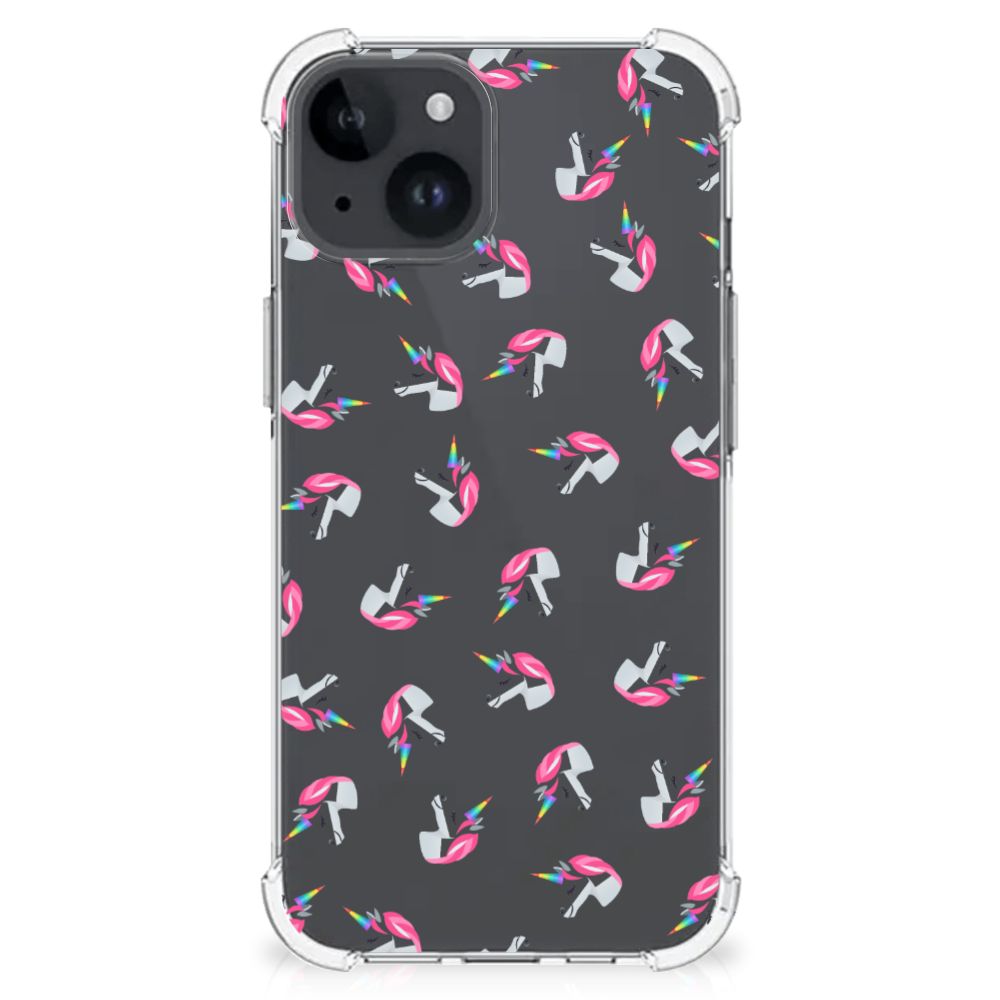 Apple iPhone 15 Doorzichtige Silicone Hoesje voor iPhone 15 Unicorns achterzijde