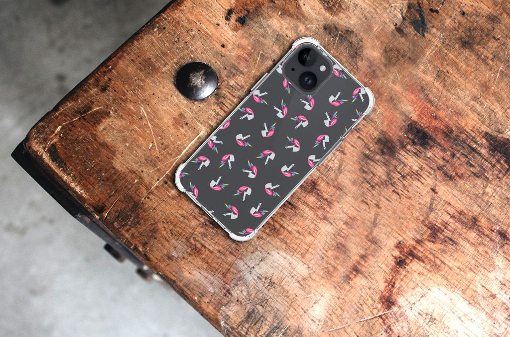 Apple iPhone 15 Doorzichtige Silicone Hoesje voor iPhone 15 Unicorns bovenaanzicht