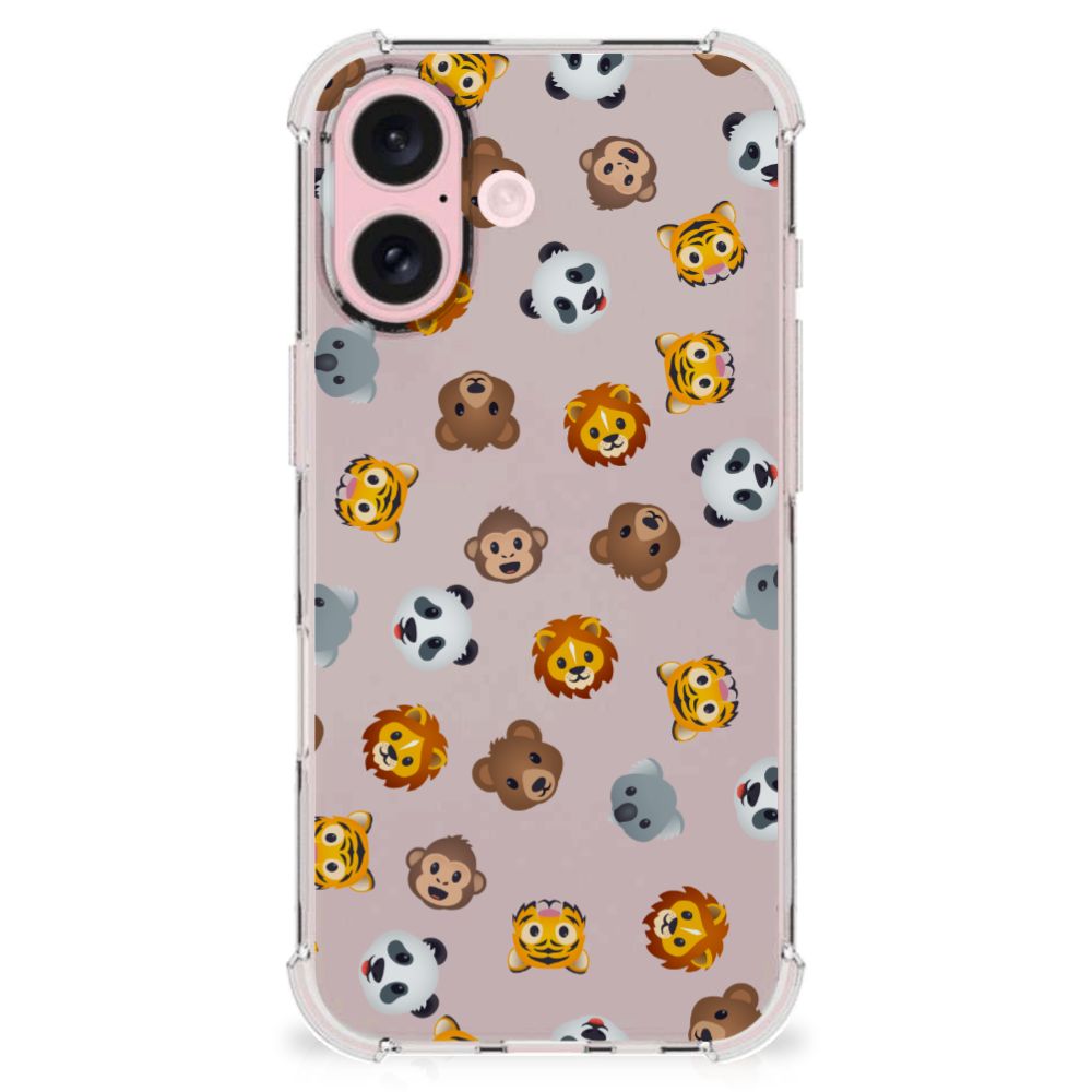 iPhone 16 Doorzichtige Silicone Hoesje voor iPhone 16 Dieren Emojis achteraanzicht