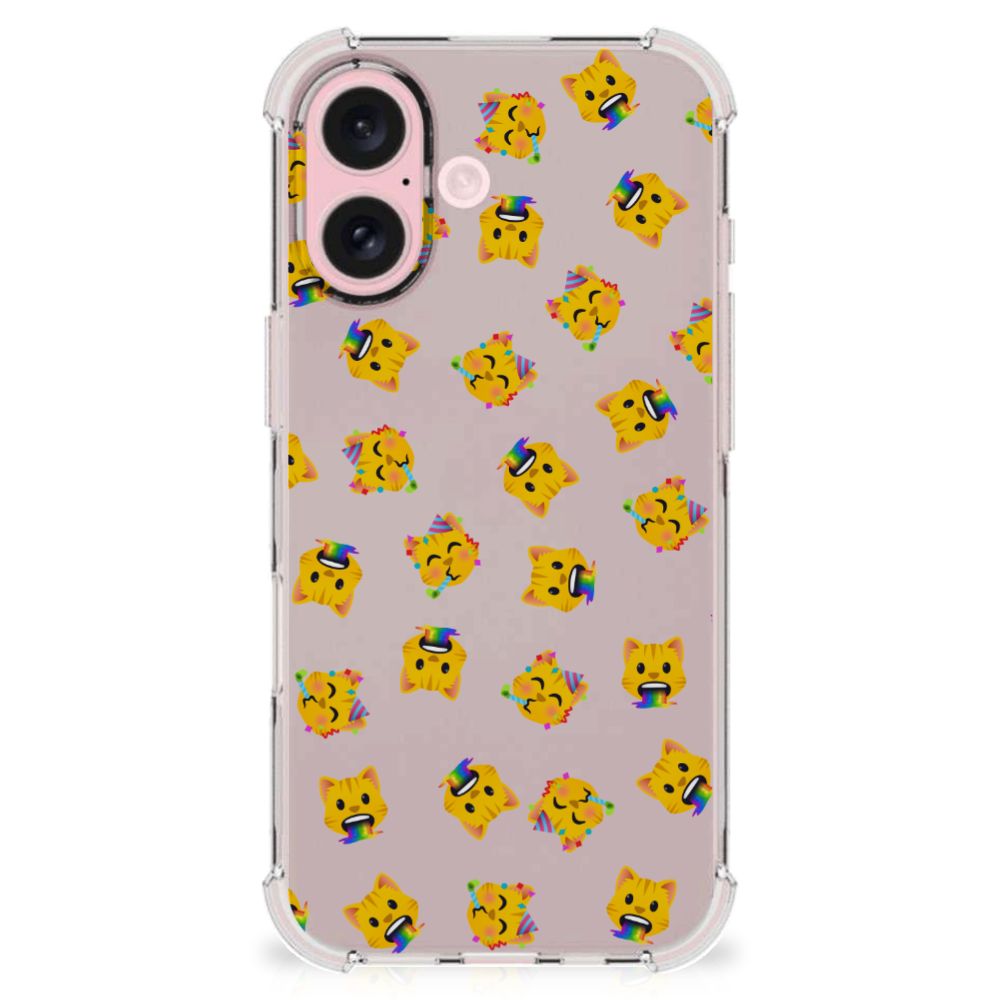 Apple iPhone 16 Doorzichtige Silicone Hoesje Katten Emojis achteraanzicht