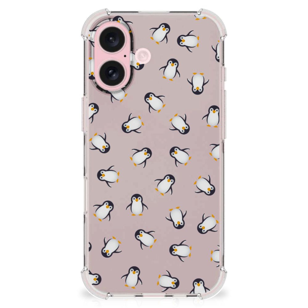 Apple iPhone 16 Doorzichtige Silicone Hoesje voor iPhone 16 Pinguïn design pinguïns aanzicht