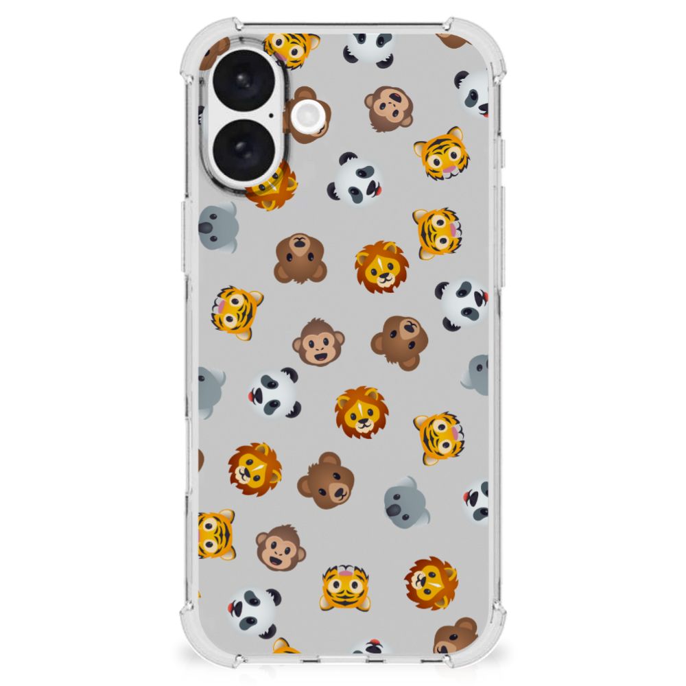 iPhone 16 Plus Doorzichtige Silicone Hoesje Dieren Emojis achteraanzicht