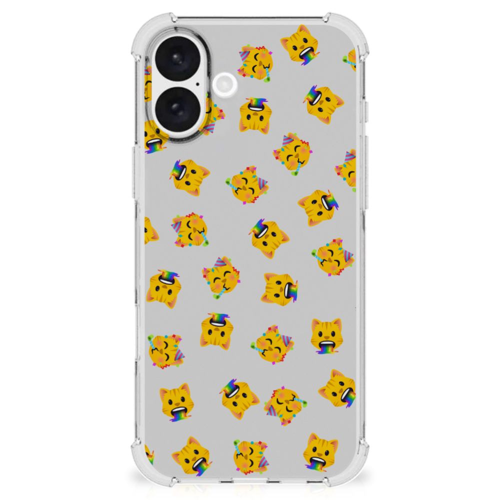 iPhone 16 Plus Doorzichtige Silicone Hoesje Katten Emojis voorkant
