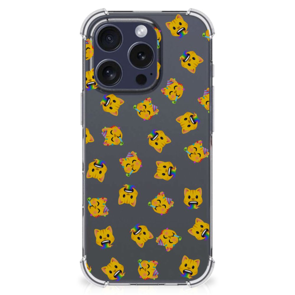iPhone 16 Pro Doorzichtige Silicone Hoesje Katten Emojis achterzijde