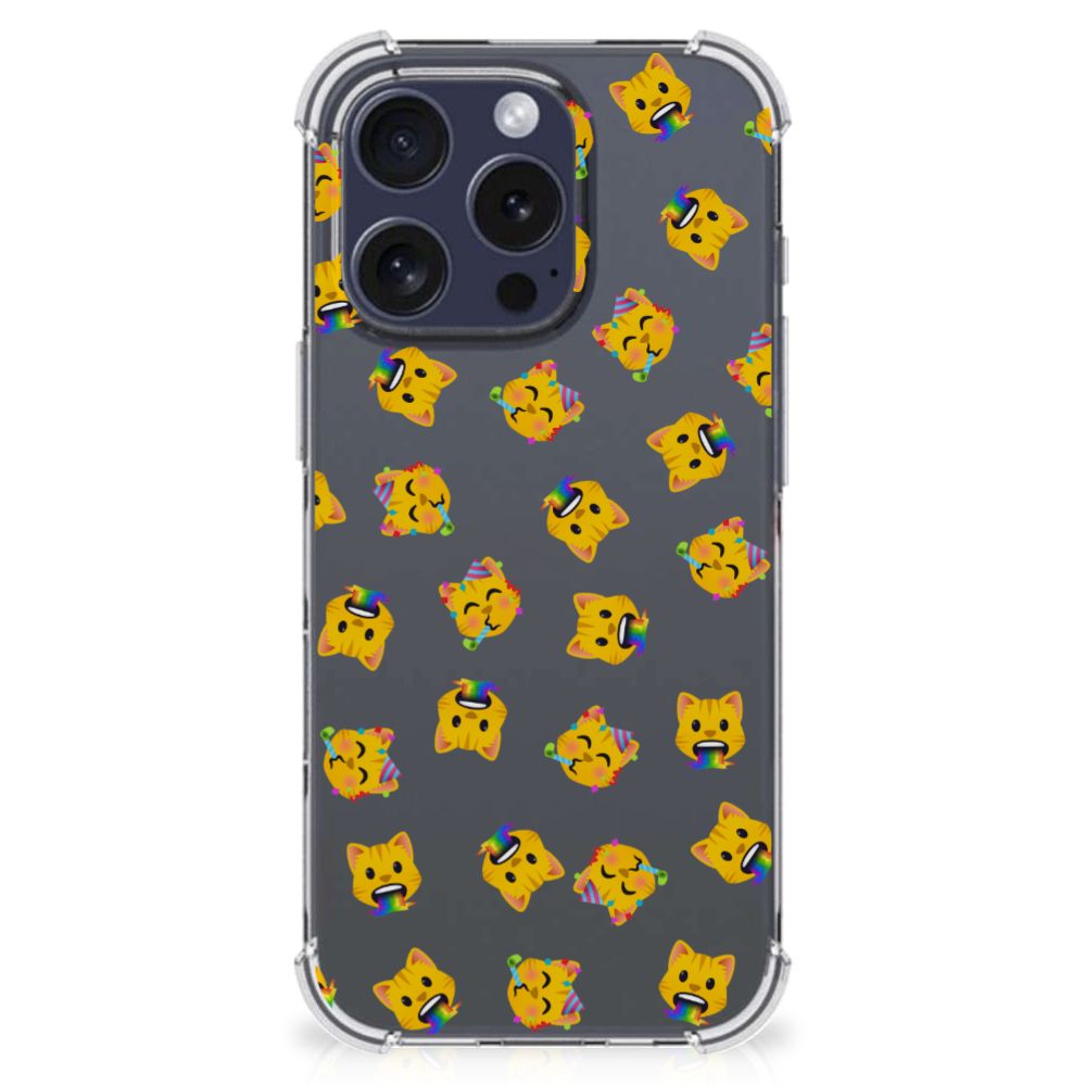 iPhone 16 Pro Max Doorzichtige Silicone Hoesje Katten Emojis achterkant