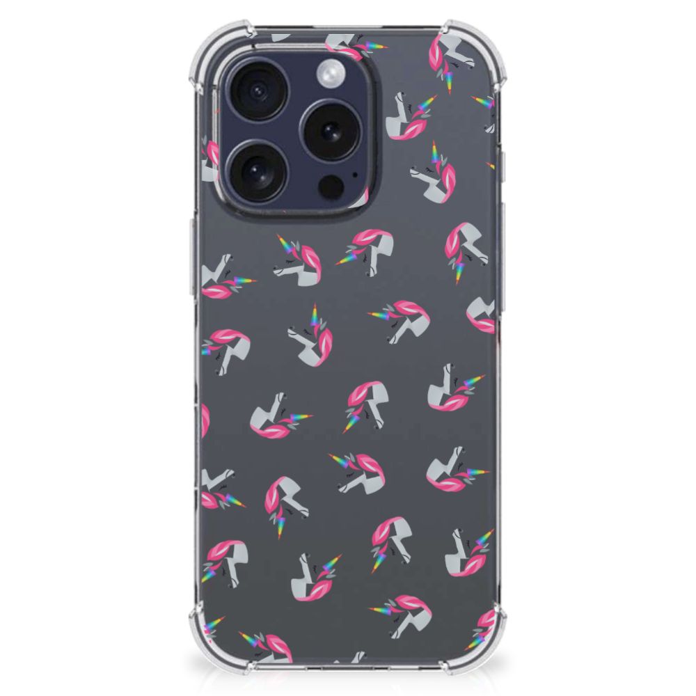 Apple iPhone 16 Pro Max Doorzichtige Silicone Hoesje Unicorns achteraanzicht