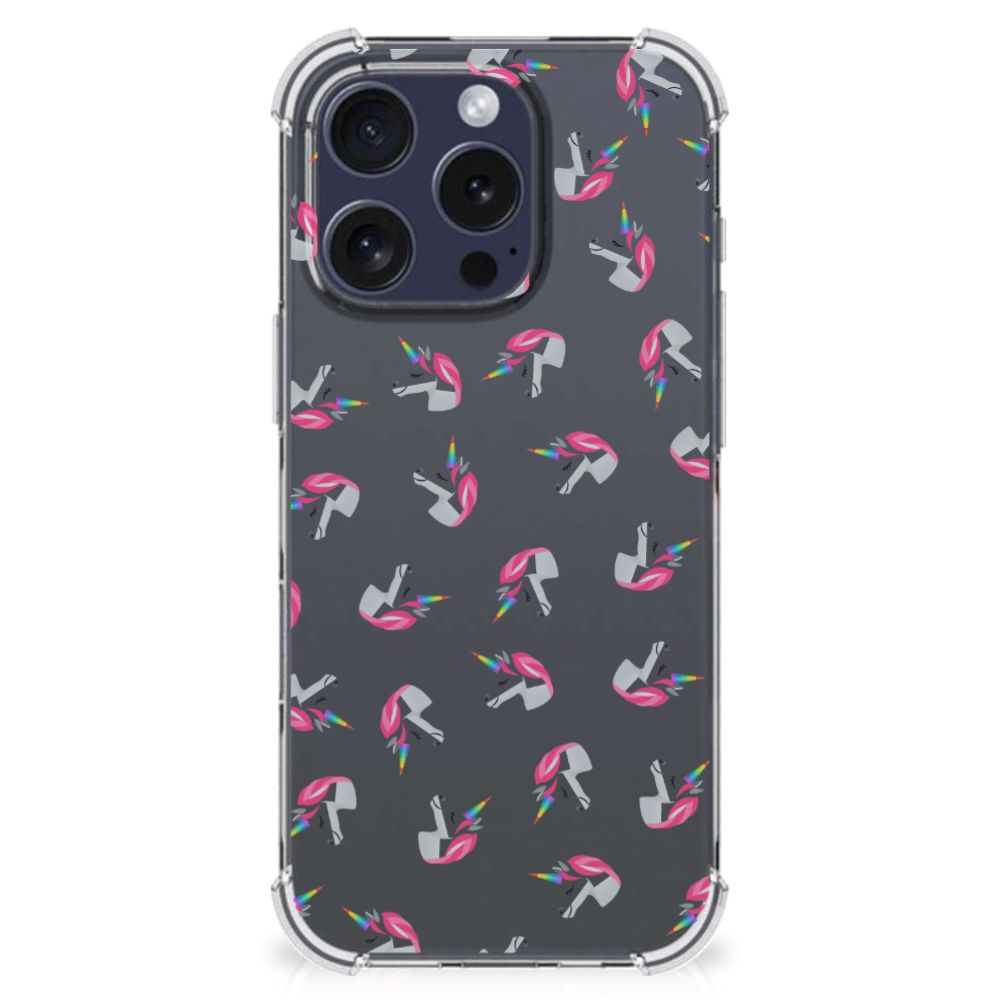 iPhone 16 Pro Doorzichtige Silicone Hoesje voor iPhone 16 Pro Unicorns achterkant