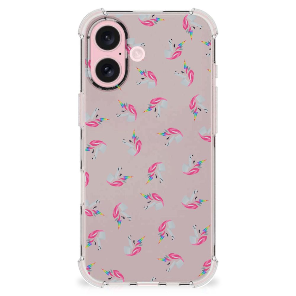 iPhone 16 Doorzichtige Silicone Hoesje voor iPhone 16 Unicorns design unicorns achterkant