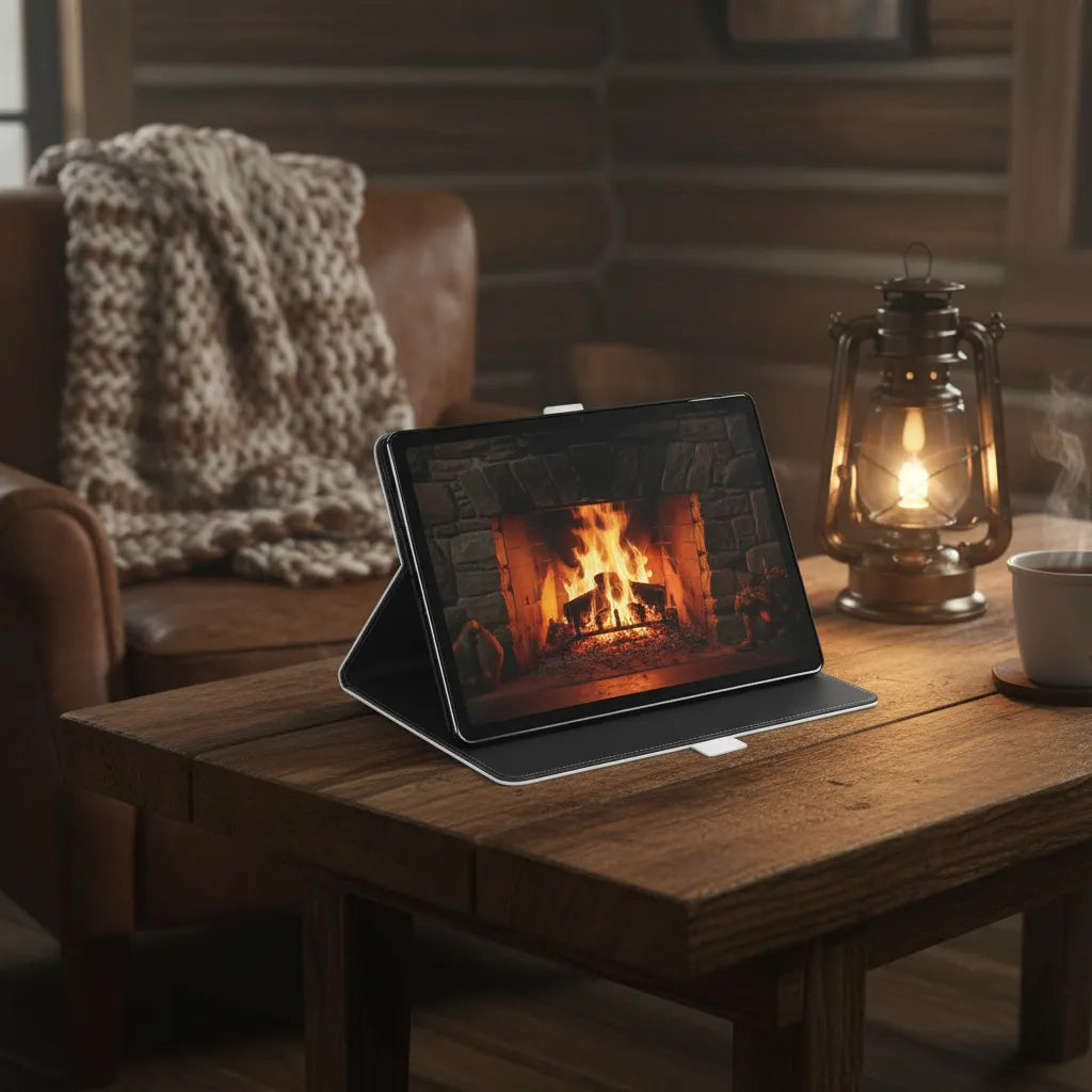 Samsung Galaxy Tab A11 Plus Eigen Ontwerp Bookcase met Standaard aanzicht woonkamer sfeer