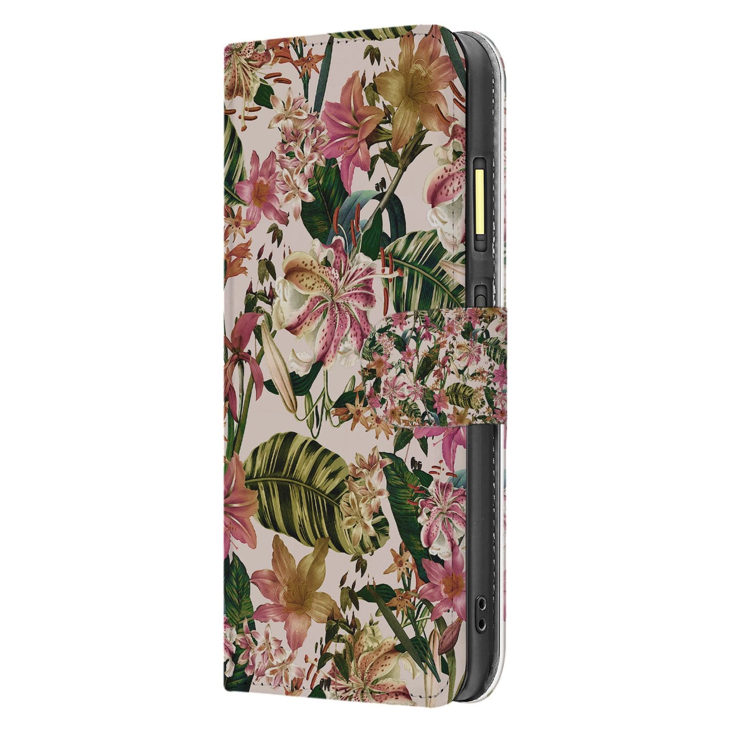 Fairphone 6 Elegant Paars Wit Bloemen Bookcase Hoesje zij aanzicht