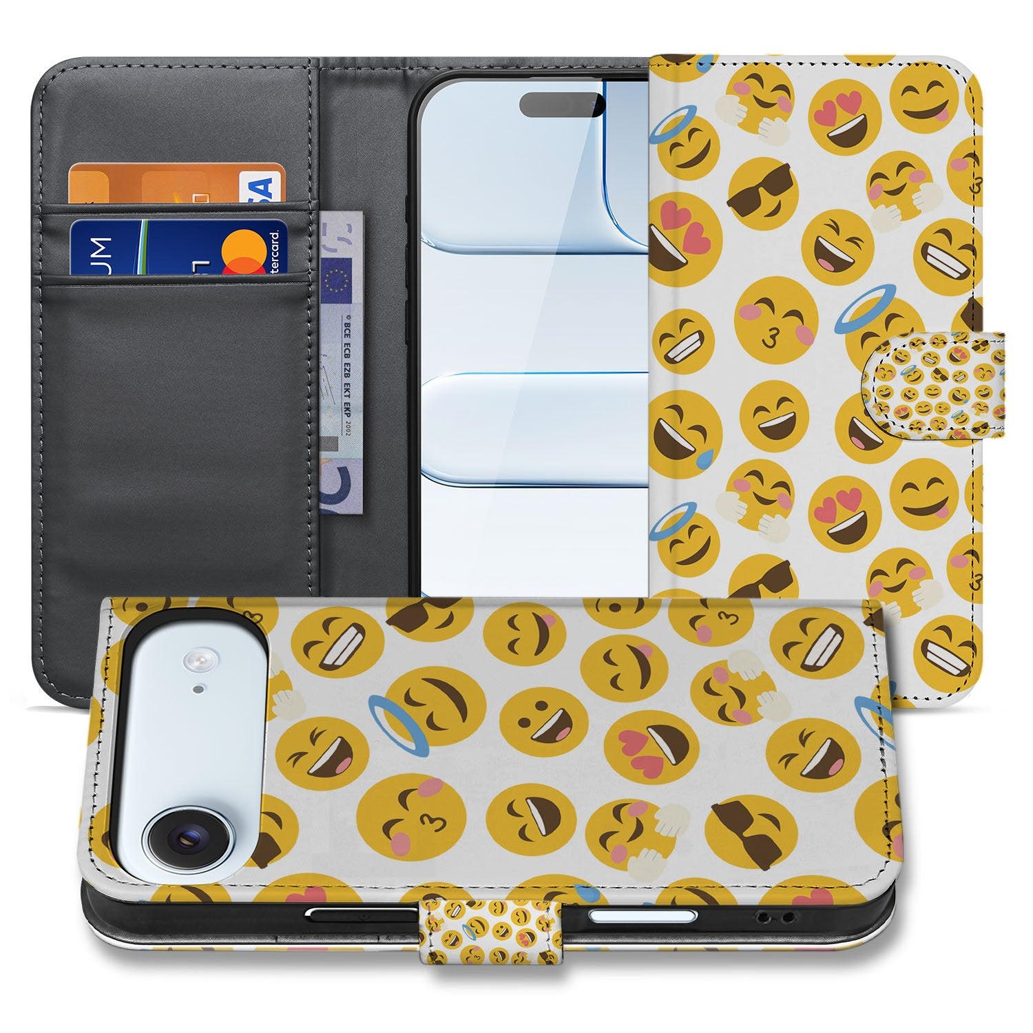 Emoji Fiesta Hoesje Voor Apple iPhone Air Book Case emoji-print voorzijde en zwarte binnenkant