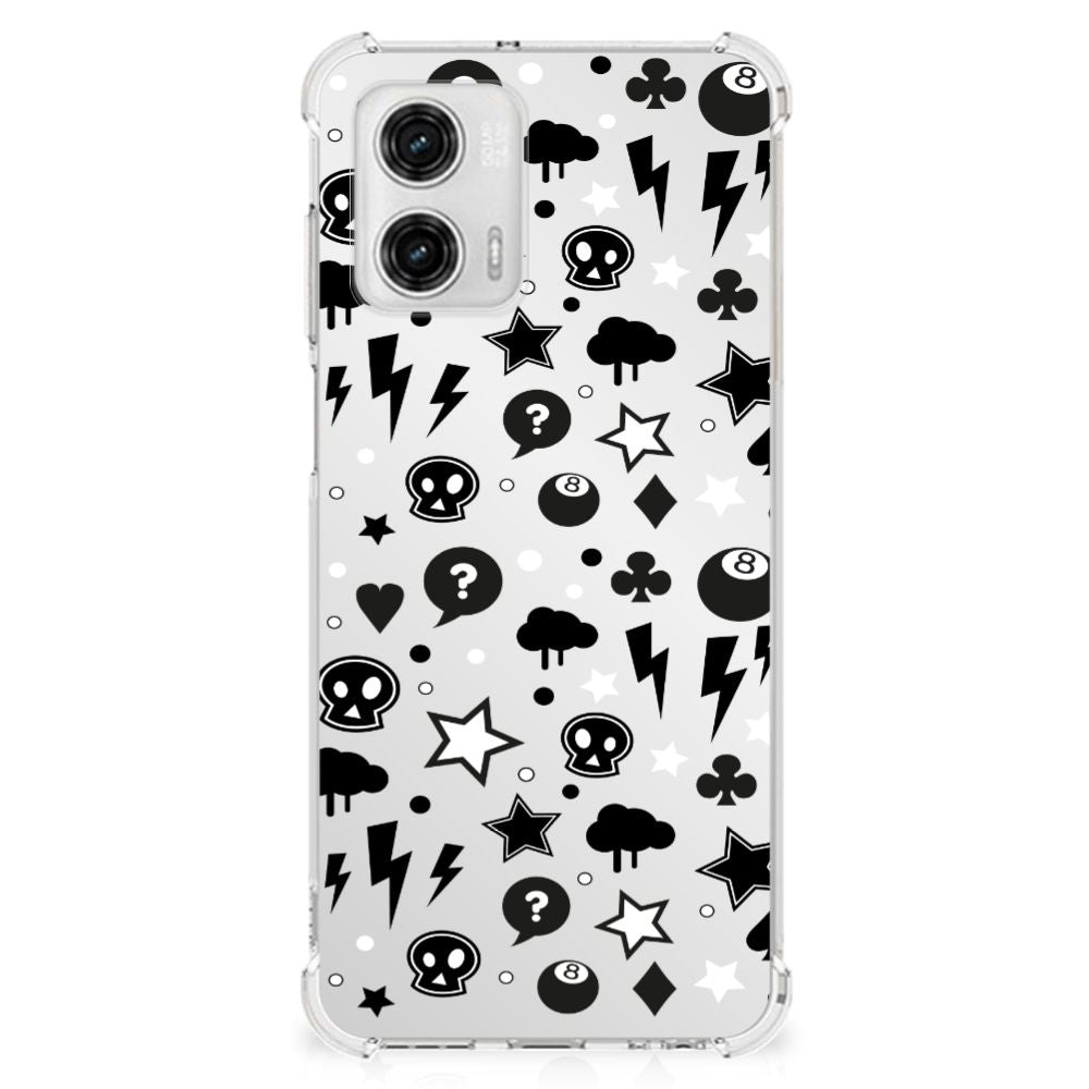 Extreme Case Motorola Moto G73 Silver Punk hoesje design zwart wit vooraanzicht