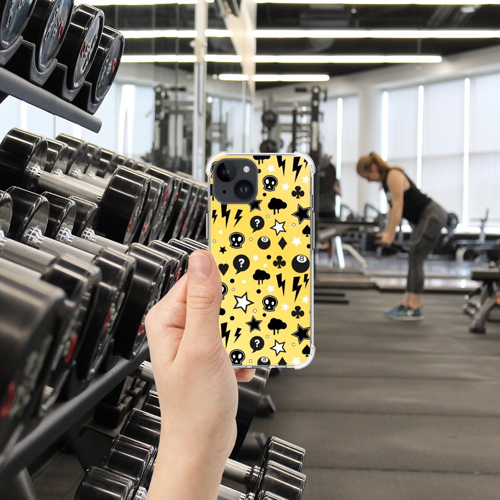 Extreme Case iPhone 15 Plus Punk Geel telefoonhoesje geel punk design achterkant