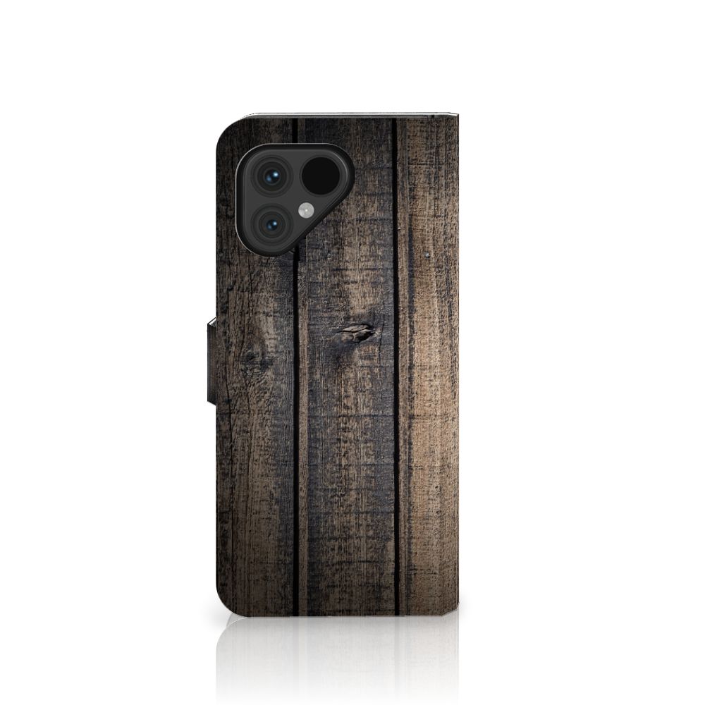 Fairphone 5 Book Style Case Steigerhout bookstyle case houten design achteraanzicht