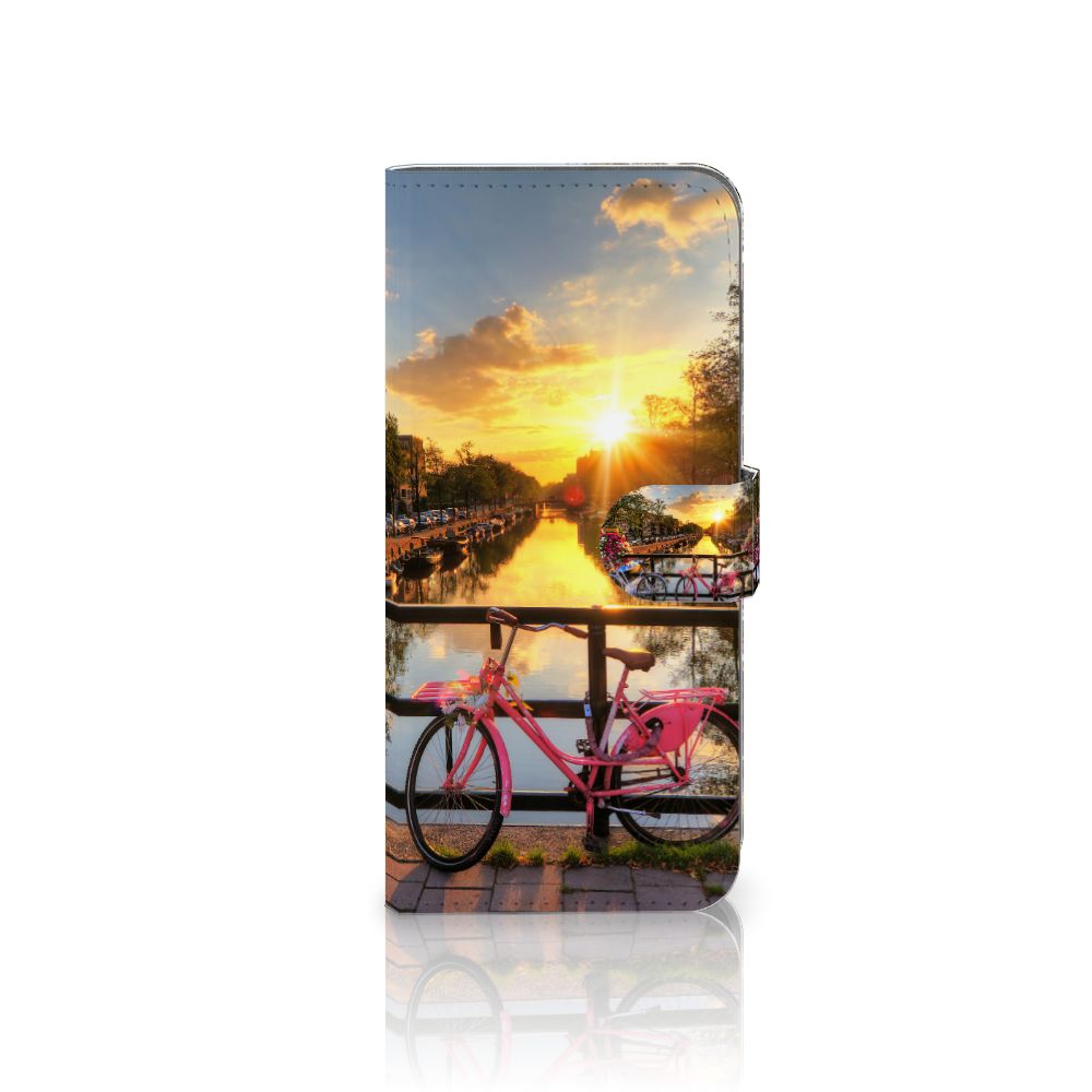Fairphone 5 Flip Cover Amsterdamse Grachten telefoonhoesje ontwerp Amsterdam fiets sunset