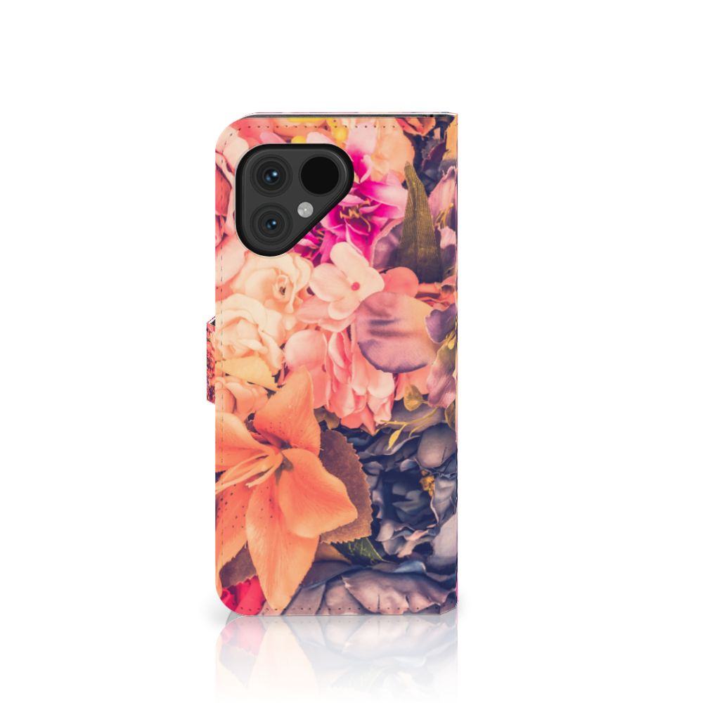 Fairphone 5 Hoesje Bosje Bloemen boekhoesje bloemen roze oranje paars