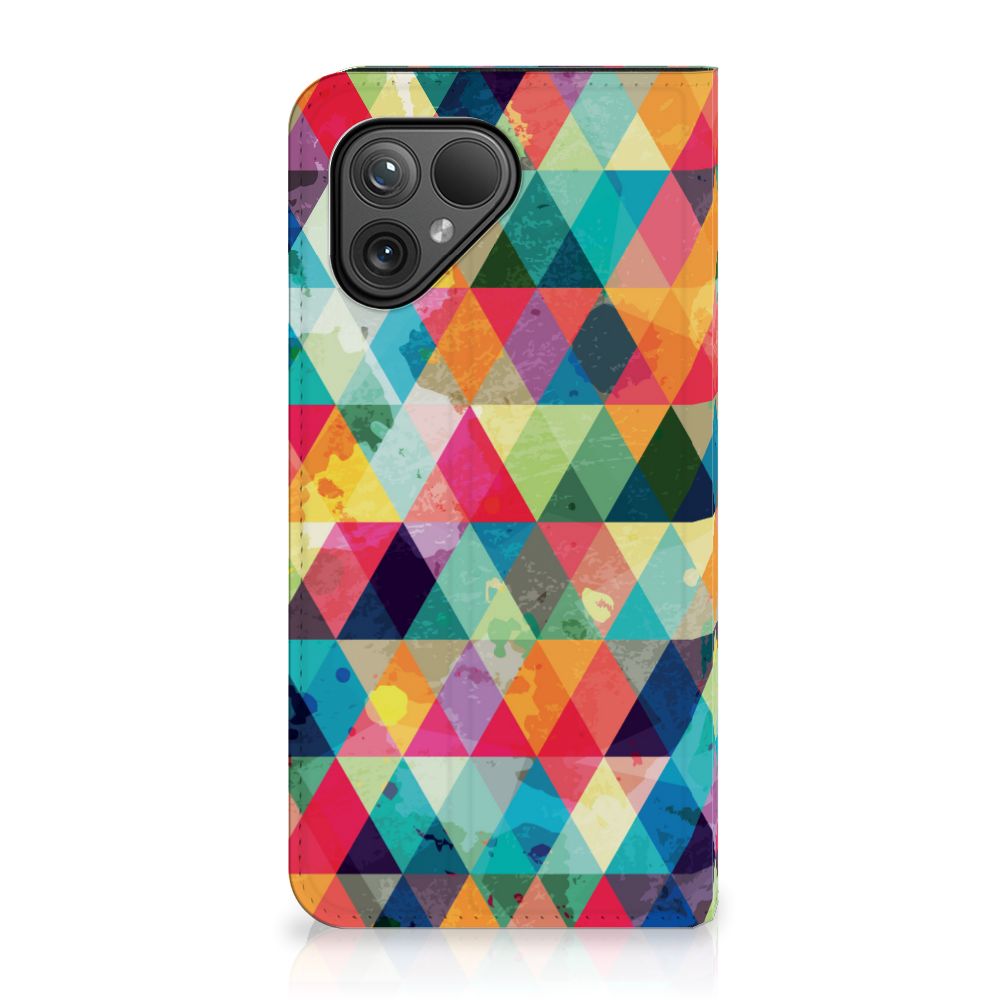 Fairphone 5 Hoesje met Magneet Geruit kleurrijk geometrisch design zijaanzicht
