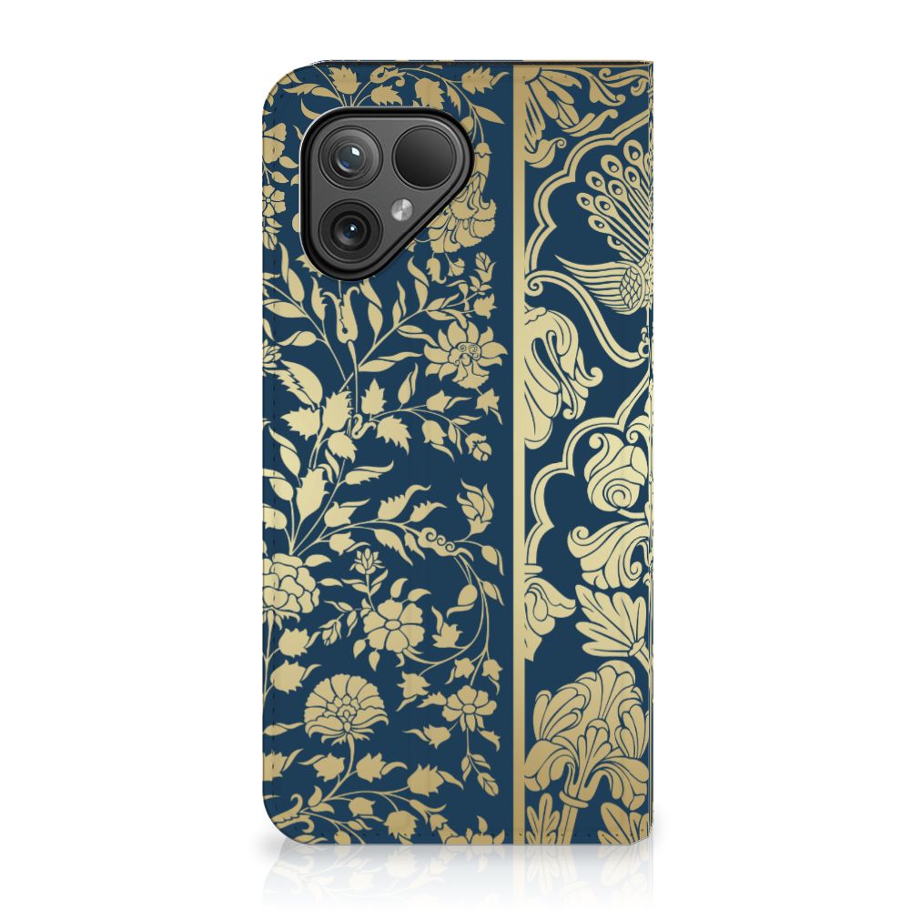 Fairphone 5 Smart Cover Beige Flowers hoesje beige bloemen design voorkant