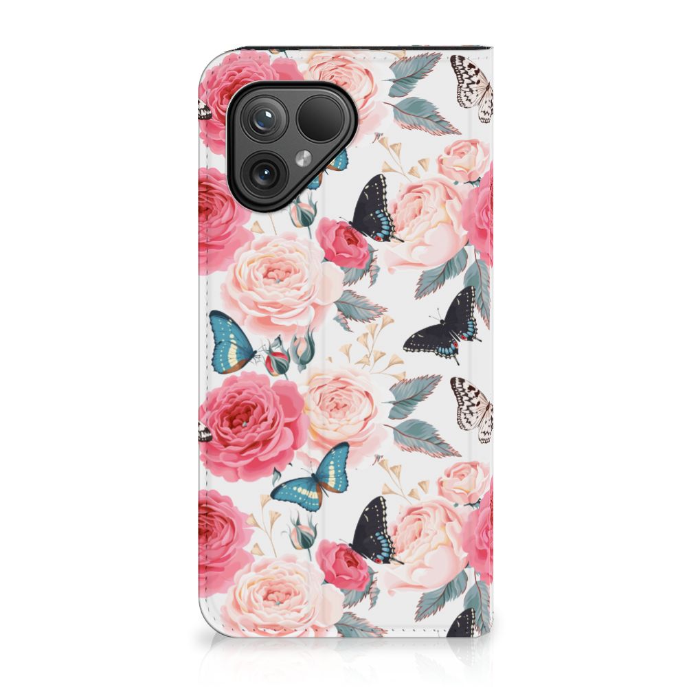 Fairphone 5 Smart Cover Butterfly Roses bloemen vlinders voorkant