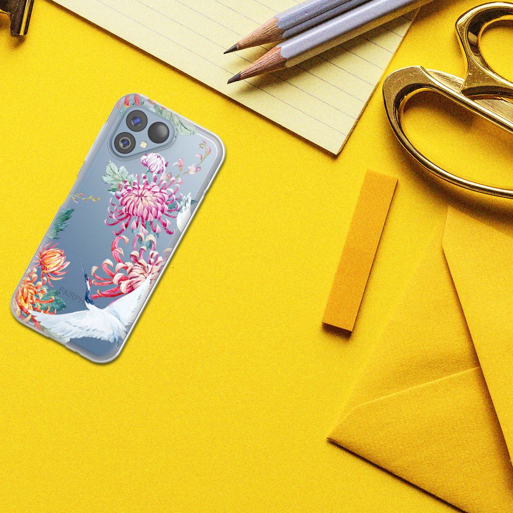 Fairphone 5 TPU Hoesje Bird Flowers design bloemen aanzicht