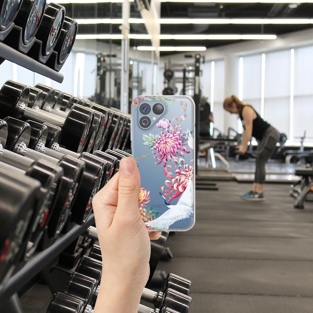 Fairphone 5 TPU Hoesje Bird Flowers telefoon design bloemen fitness ruimte