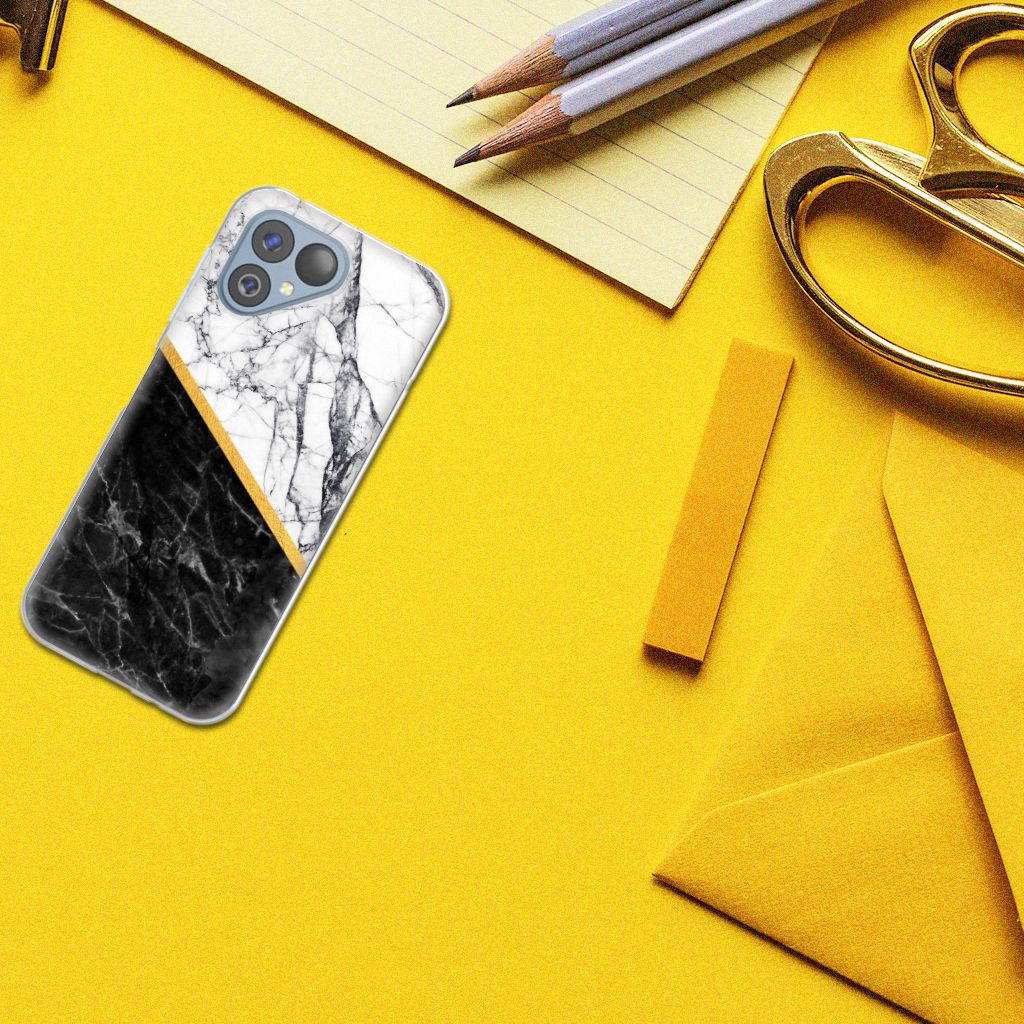Fairphone 5 TPU Siliconen Hoesje Marmer Wit Zwart - Origineel Cadeau Man
