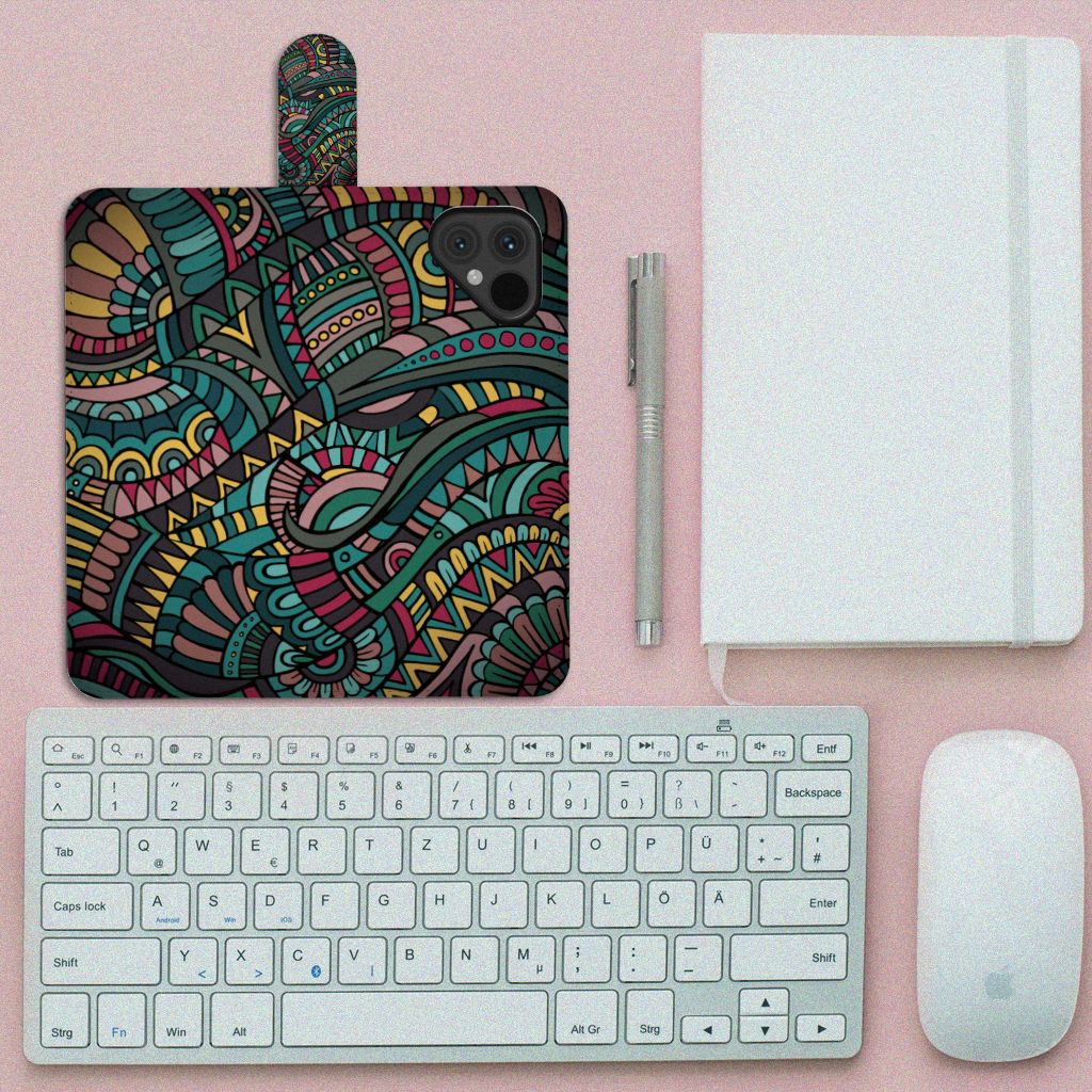Fairphone 5 Telefoon Hoesje Aztec telefoonhoesje kleurvol design bovenaanzicht