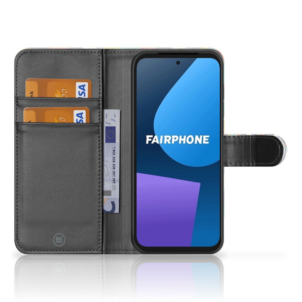 Fairphone 5 Telefoon Hoesje Funky Retro bookcase binnenzijde