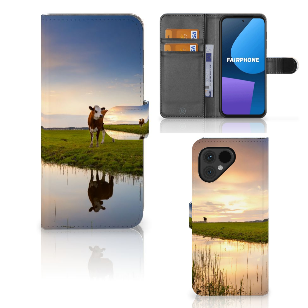 Fairphone 5 Telefoonhoesje met Pasjes Koe telefoonhoesje koe in weiland aanzicht