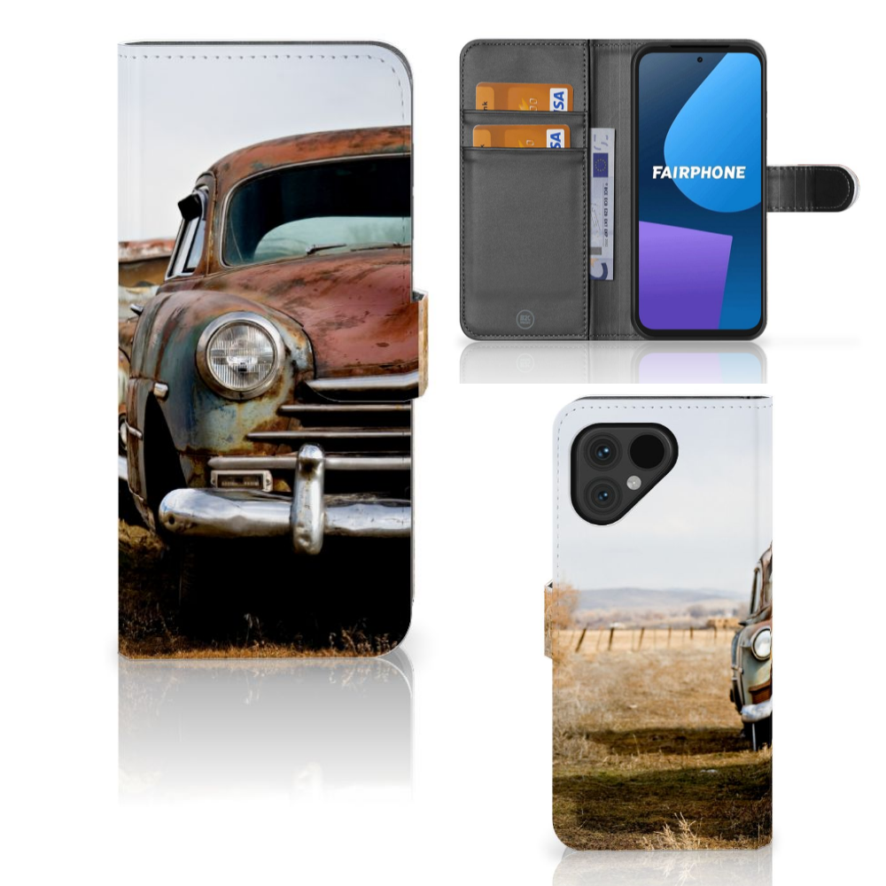 Fairphone 5 Telefoonhoesje met foto Vintage Auto ontwerp voor en binnenzijde