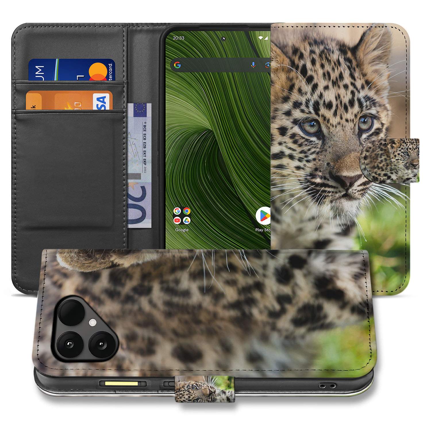 Fairphone 6 Book Case Hoesje Baby Luipaard Design Vooraanzicht