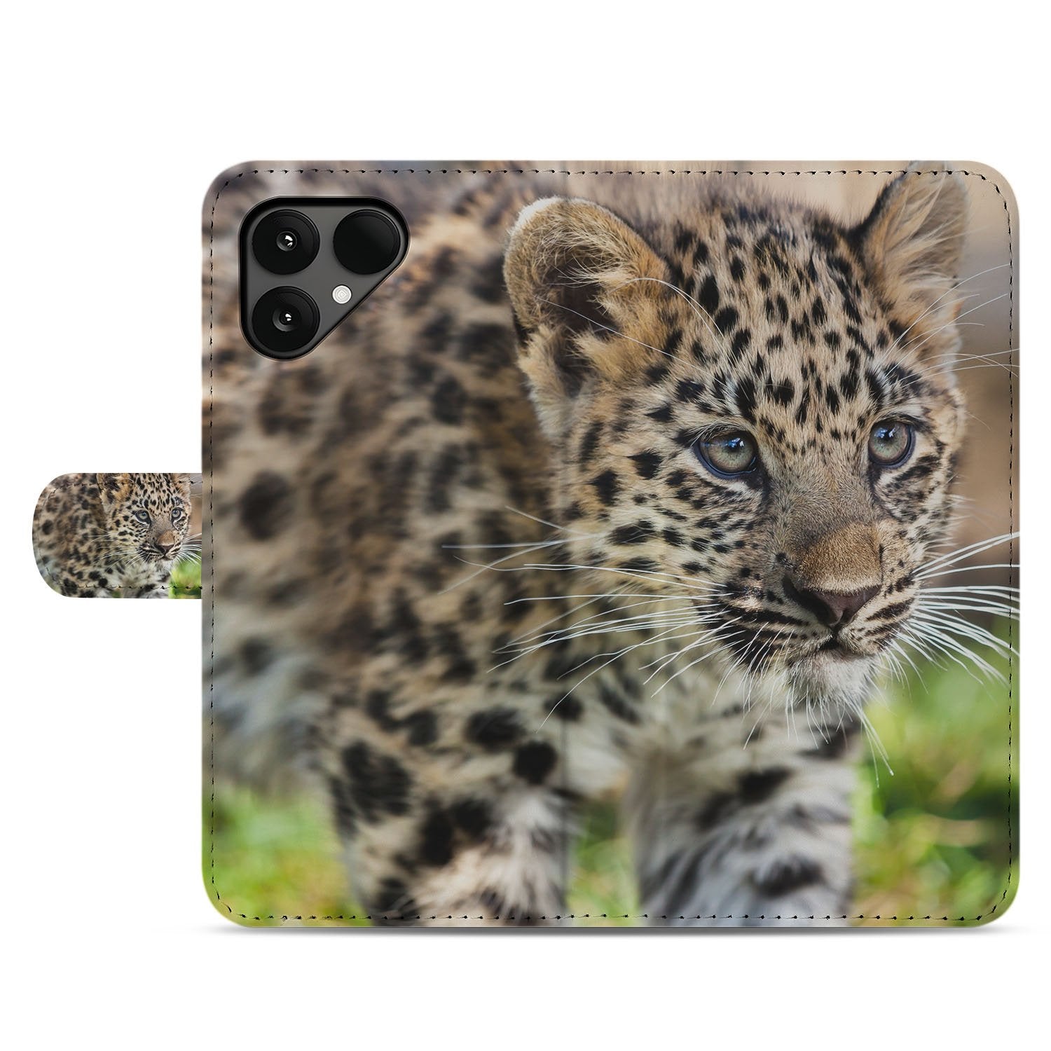 Fairphone 6 Book Case Hoesje Baby Luipaard Design frontaanzicht