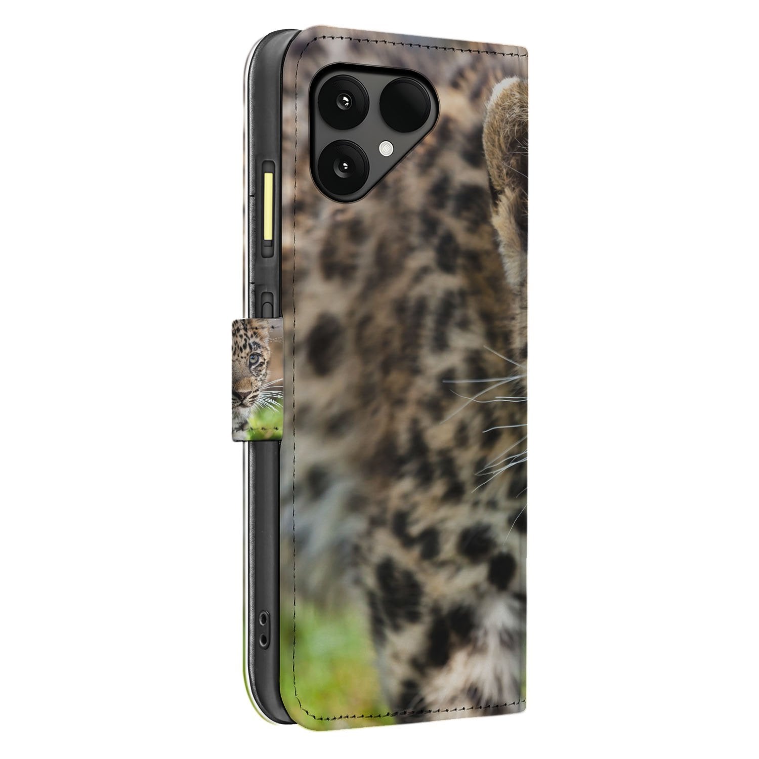 Fairphone 6 Book Case Hoesje Baby Luipaard Design Zijkant