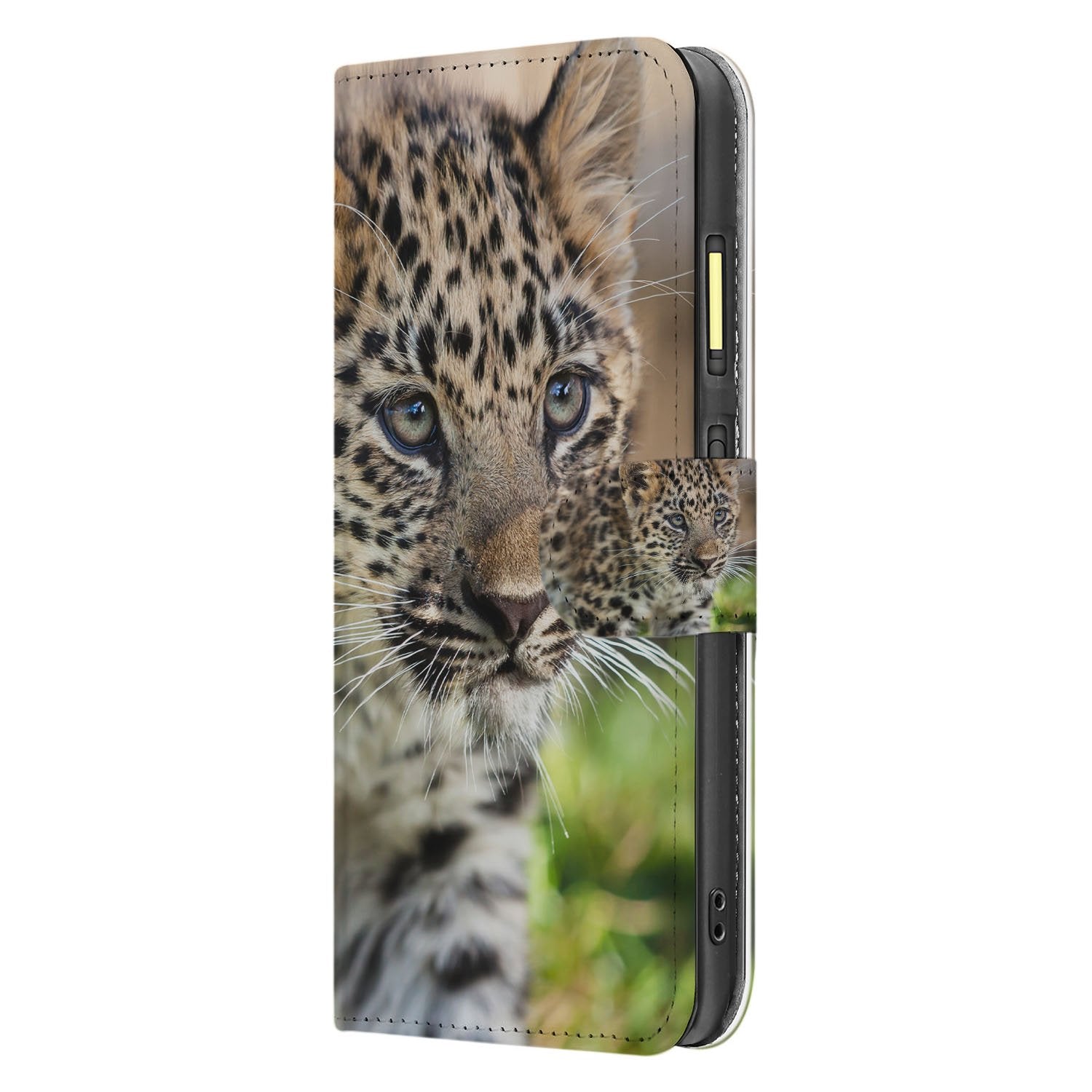 Fairphone 6 Book Case Hoesje Baby Luipaard Design zijkant