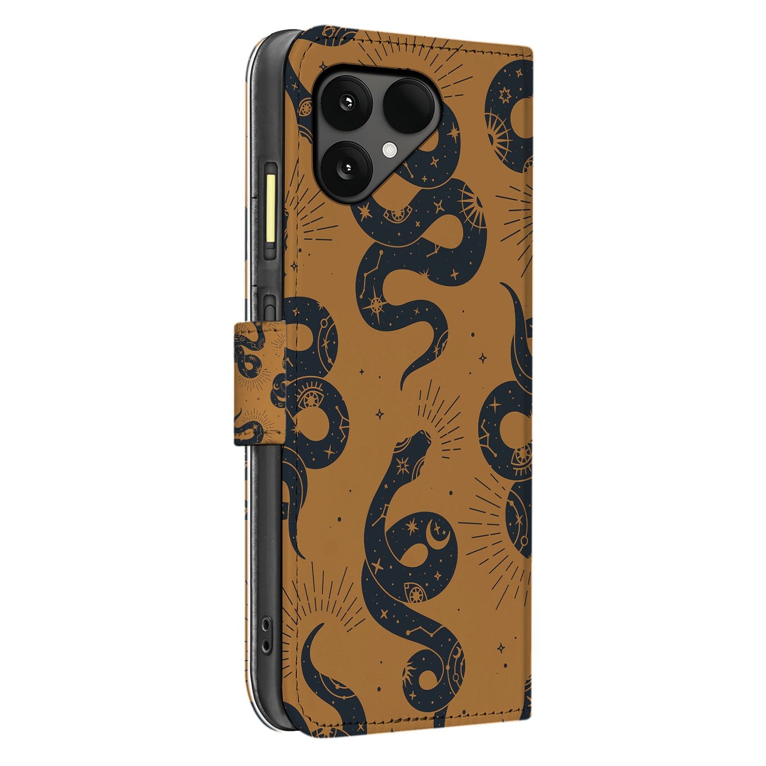 Fairphone 6 Book Case Slangenontwerp slangenprint bruin zijaanzicht