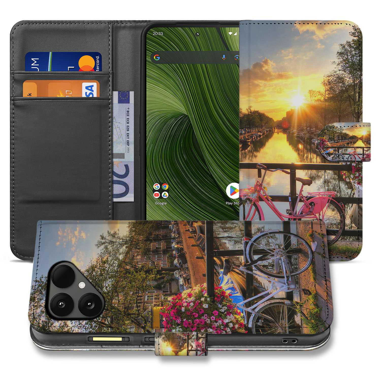 Fairphone 6 Bookcase Hoesje Amsterdamse Grachten design Amsterdamse Grachten aanzicht