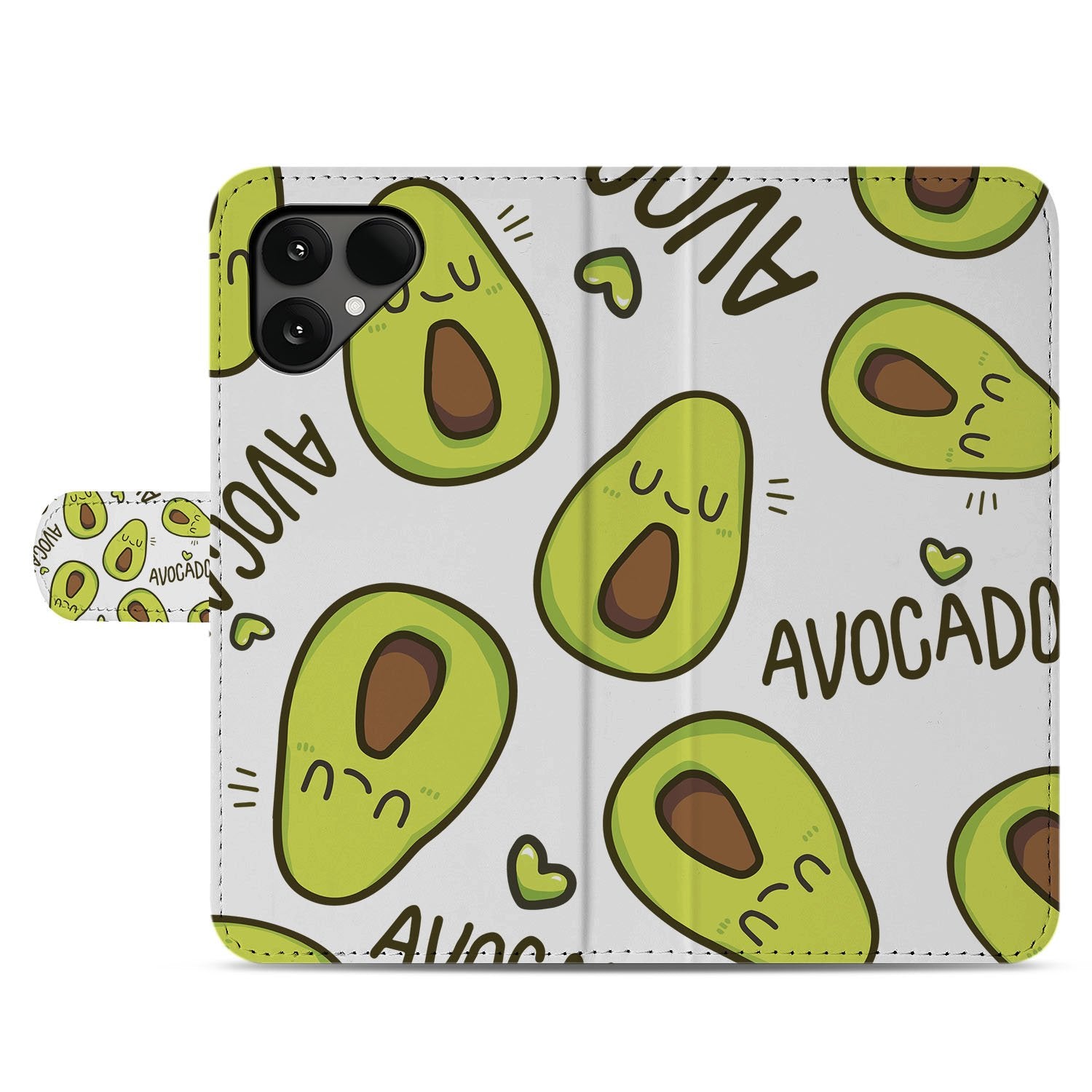 Fairphone 6 Bookcase Hoesje Avocado Singing Design In Groen Met 3 Pasjes Vakken avocado design hoesje voorkant