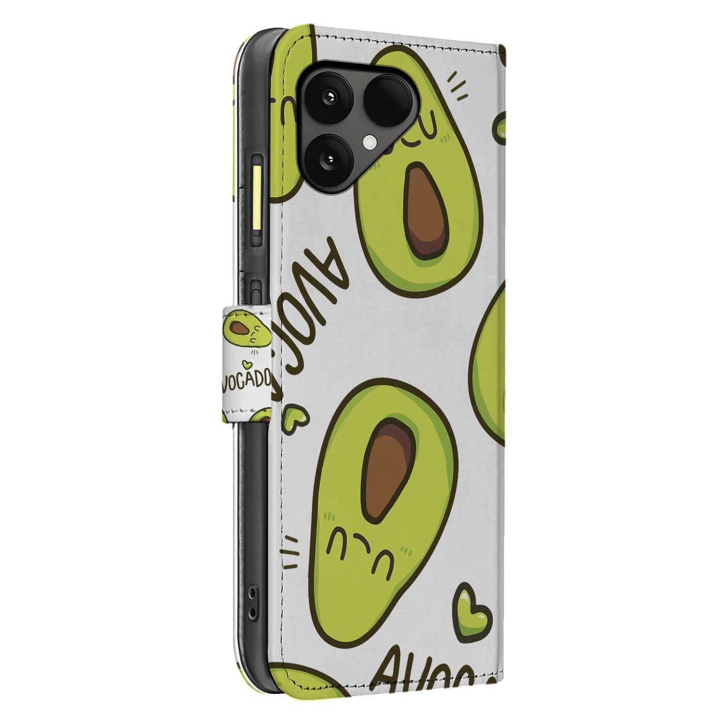 Fairphone 6 Bookcase Hoesje Avocado Singing Design in Groen Met 3 Pasjes Vakken Avocado Hoesje Zijkant