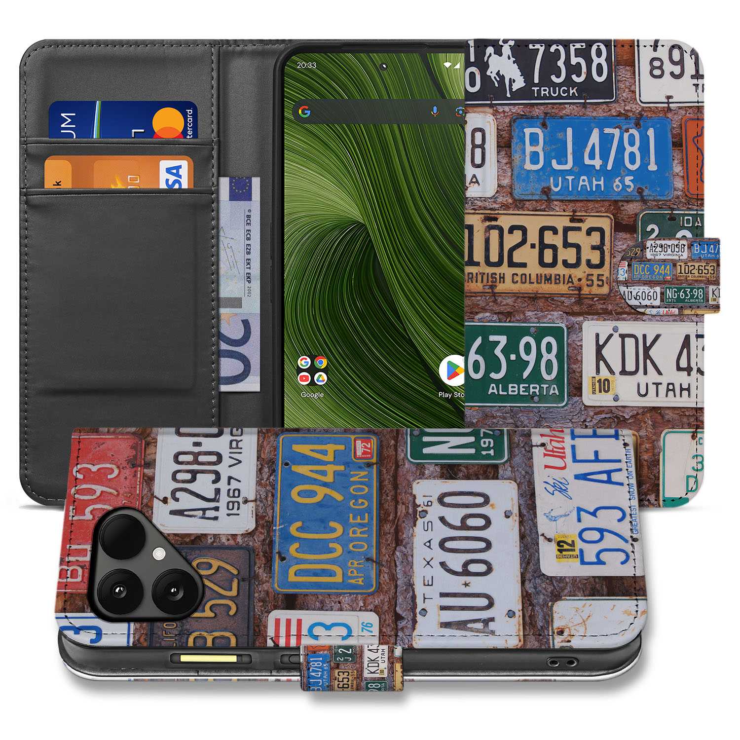Fairphone 6 Bookcase Hoesje Kentekenplaten Collage voorkant achterkant