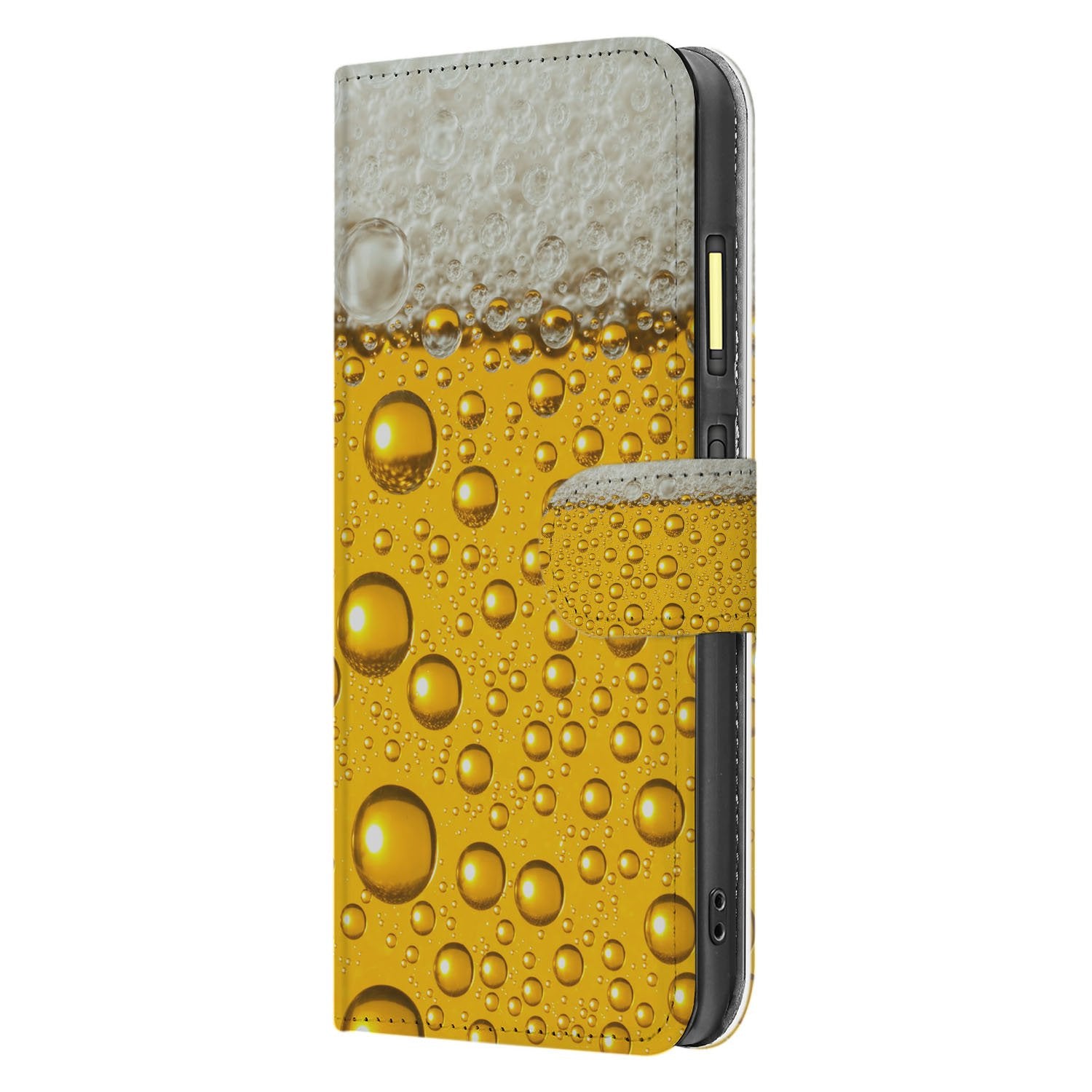 Fairphone 6 Bookcase Hoesje Met Bierprint Design geel schuin