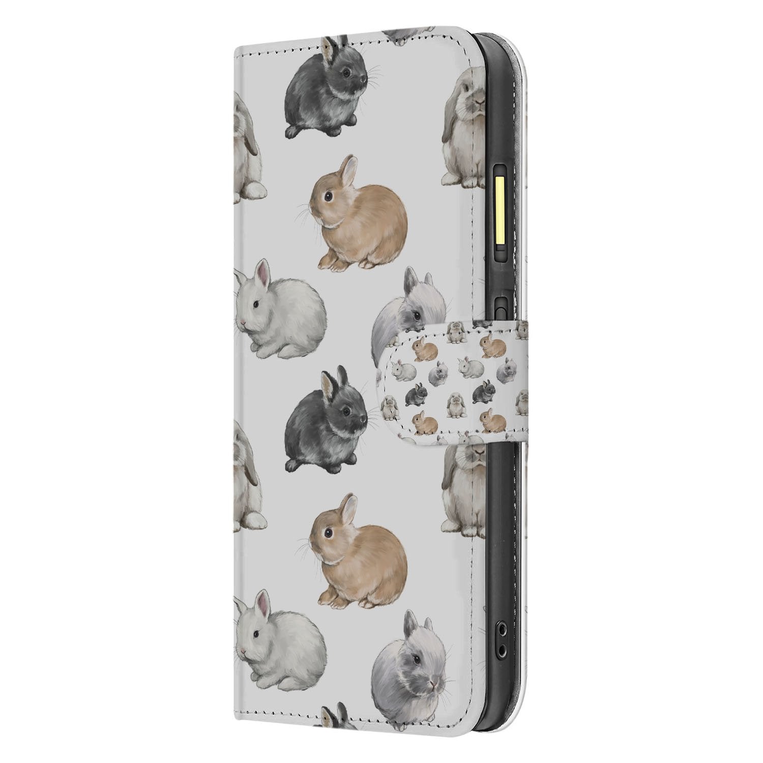 Fairphone 6 Bookcase Hoesje Met Konijntjes Design Zijkant