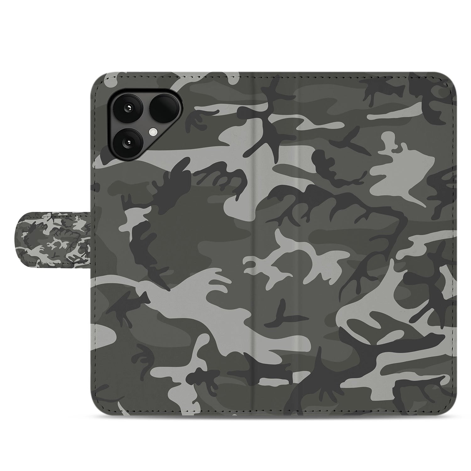 Fairphone 6 Bookcase Hoesje met Army Light Camouflage Design TPU Bescherming en Pasjeshouders voorkant