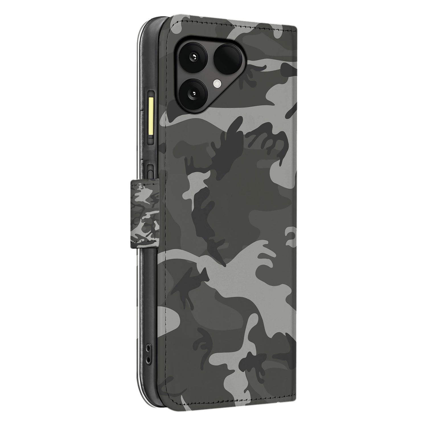 Fairphone 6 Bookcase Hoesje met Army Light Camouflage Design zijaanzicht