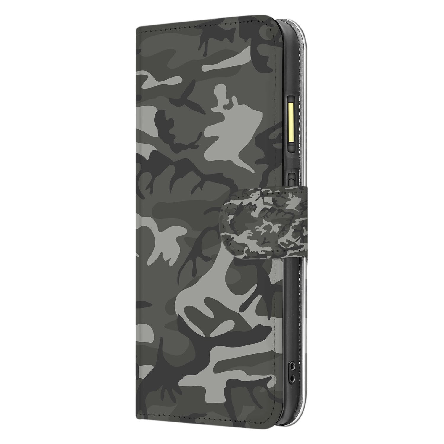 Fairphone 6 Bookcase Hoesje met Army Light Camouflage Design zij aanzicht